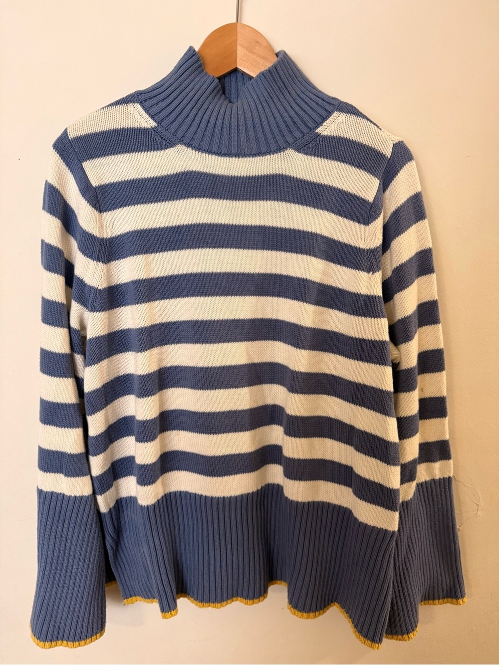 Striped Blue and Cream Turtleneck Sweater